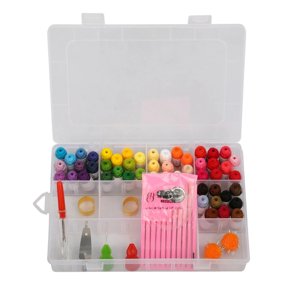 50 Colors Embroidery Thread Scissor Tools Kit With Storage Box For Sewing