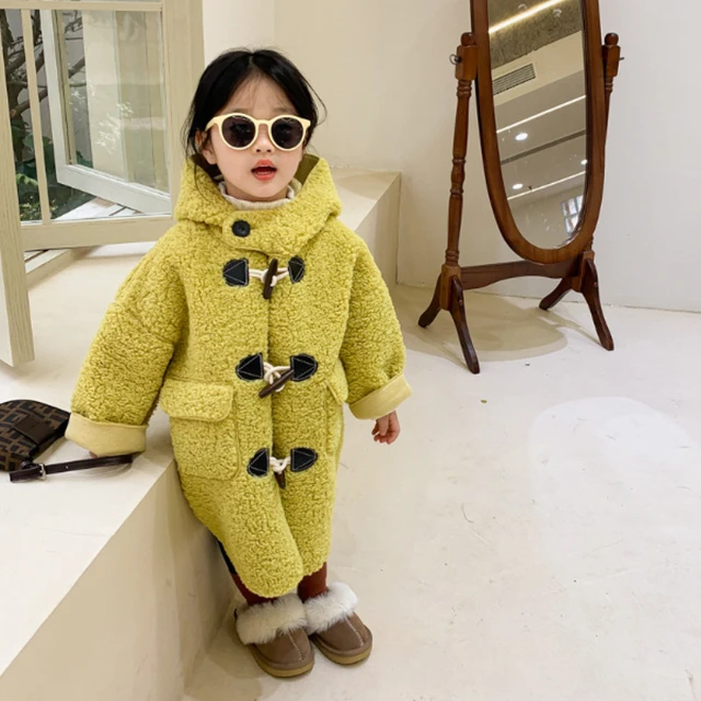 2024 Autumn Winter Girls Hairy Coat Fashion Design Long Coat for Girls Kids  Outerwear Grid pattern