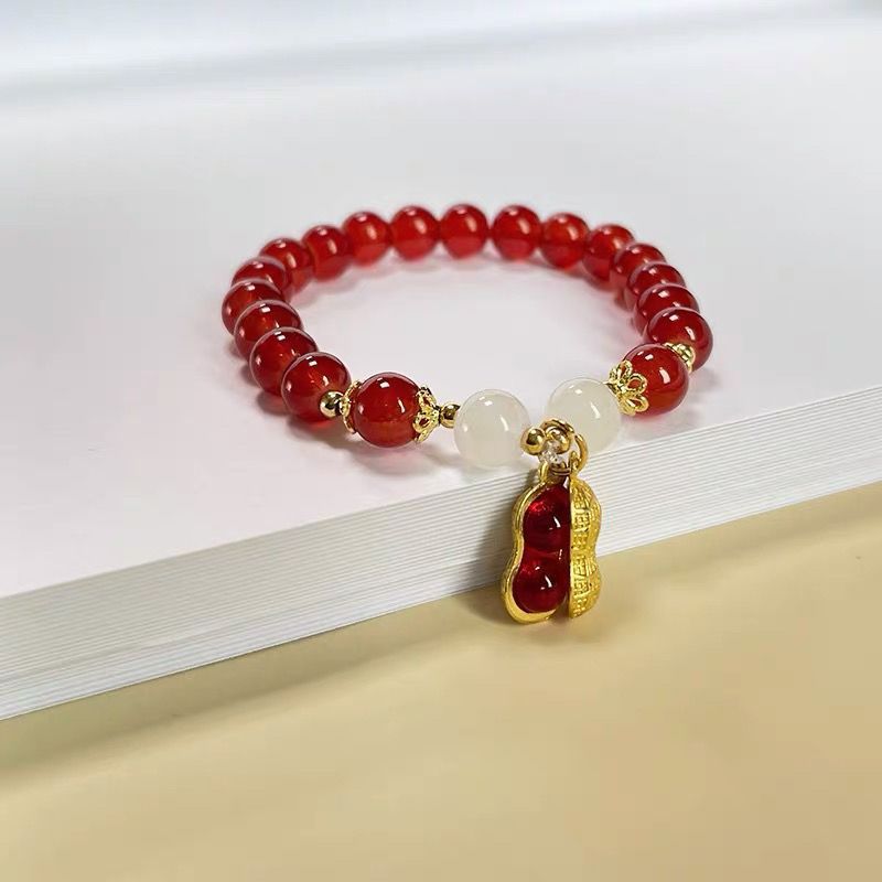 New Year Lucky Beaded Bracelet Elegant Red Beads Peanut Pendant Charm Bangle Chinese Style Jewelry For Women Festival Gifts