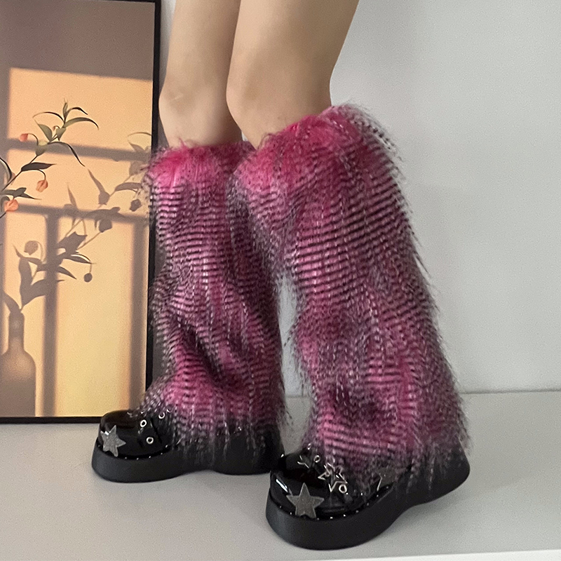 Y2K Goth Furry Faux Fur Women Leg Warmers Boot Covers Harajuku Lolita Girls Punk Fashion Cute Jk Hipster Warm Fluffies Leggings