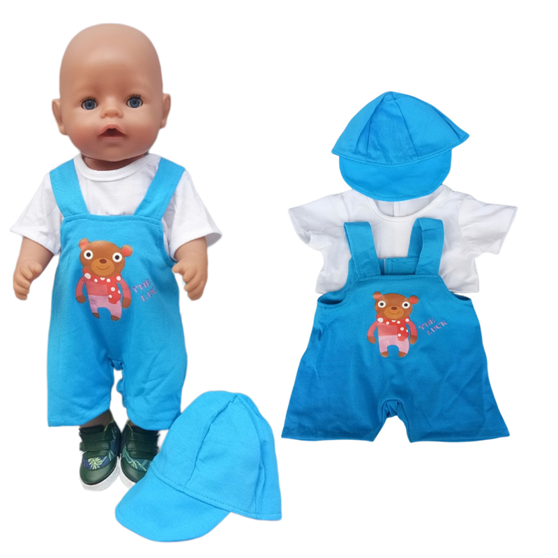38cm doll clothes for 43cm Bebe doll boy clothes pants blue elephant set for 17" doll fur pajama