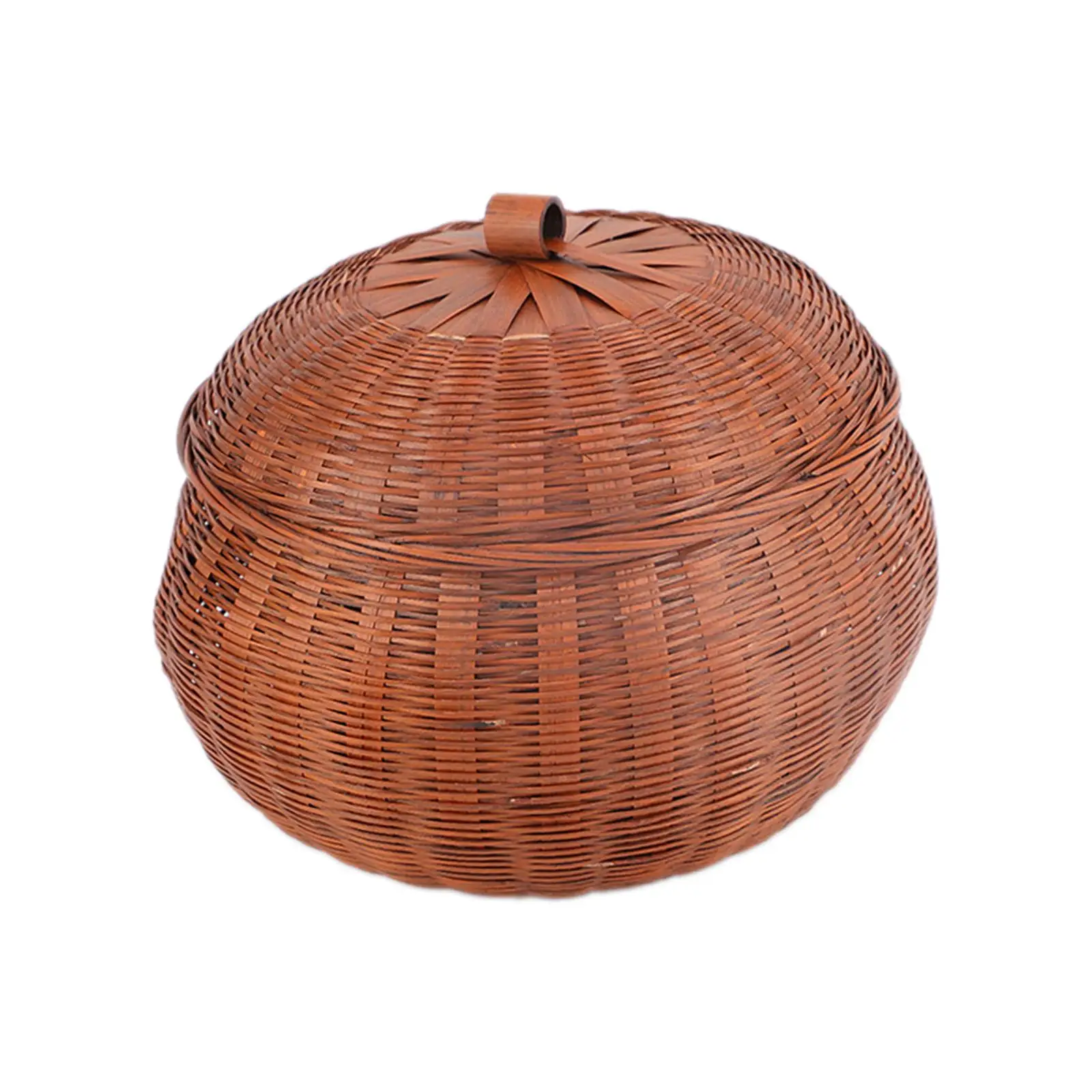 Round Rattan Storage Box Handwoven Pumpkin Basket Smooth Practical Durable for Cake Shops Vegetables Dessert Fruits Snacks