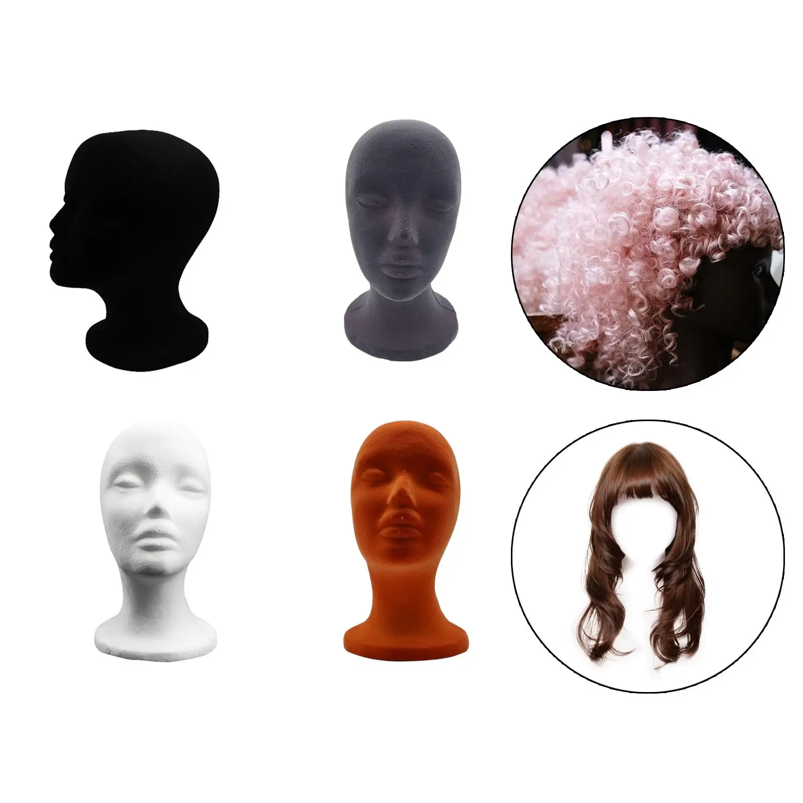 Mannequin Head Model Flocking Foam Round Base Multipurpose for Hat Jewelry