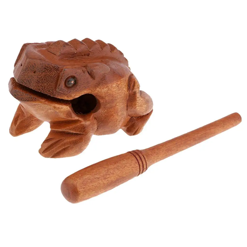 Traditional Craft Wood Luck Frog Home Office Decoration Kids Musical Toys -11cm