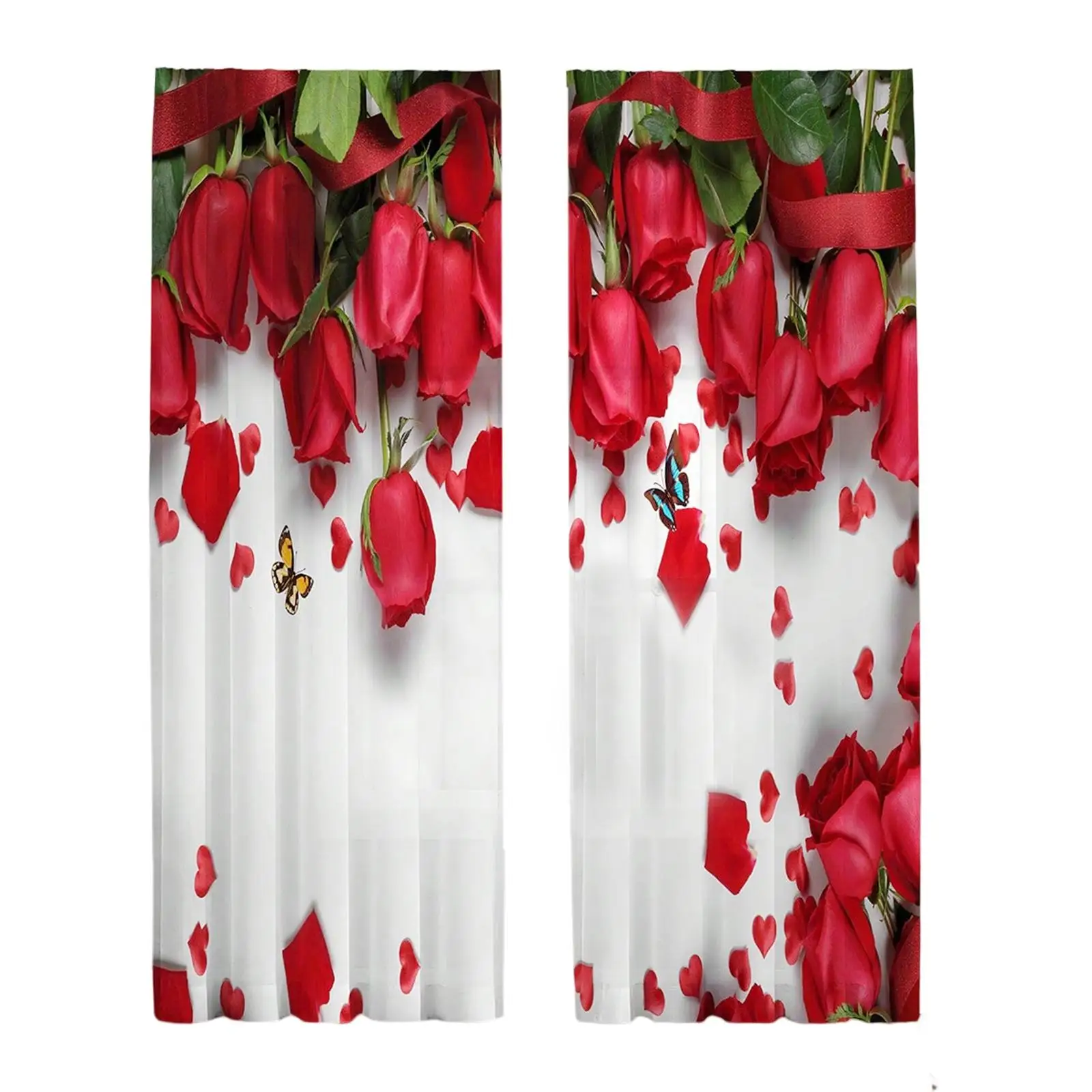 Printed Sheer Curtains Elegant 2 Panels 1 Pair Rose Floral Print 52 x 95 Inches Semitransparent Sheer Drapes Draperies for Yard
