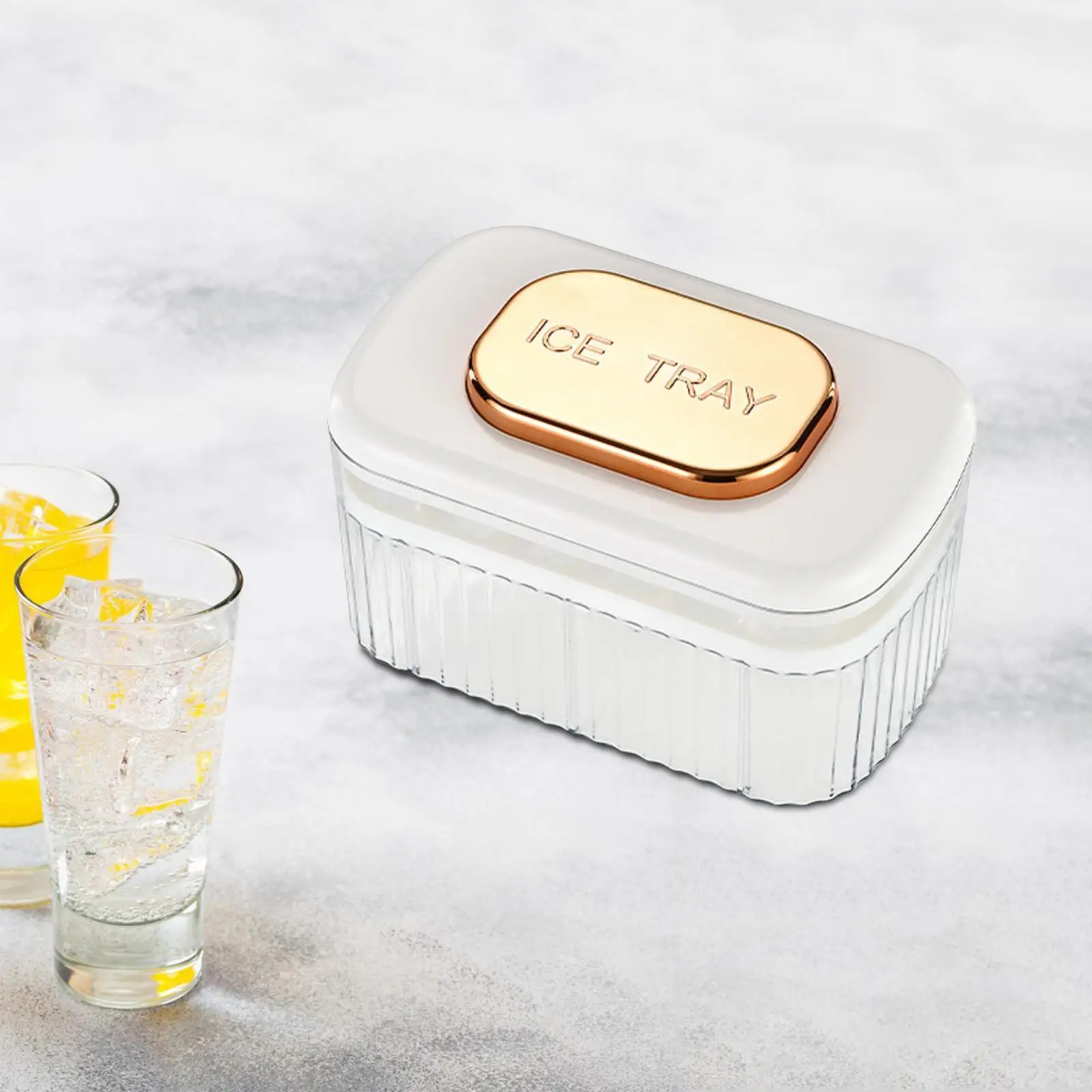 Ice Tray Easy Release with Container and Cover Space Saving for Chilling Bar