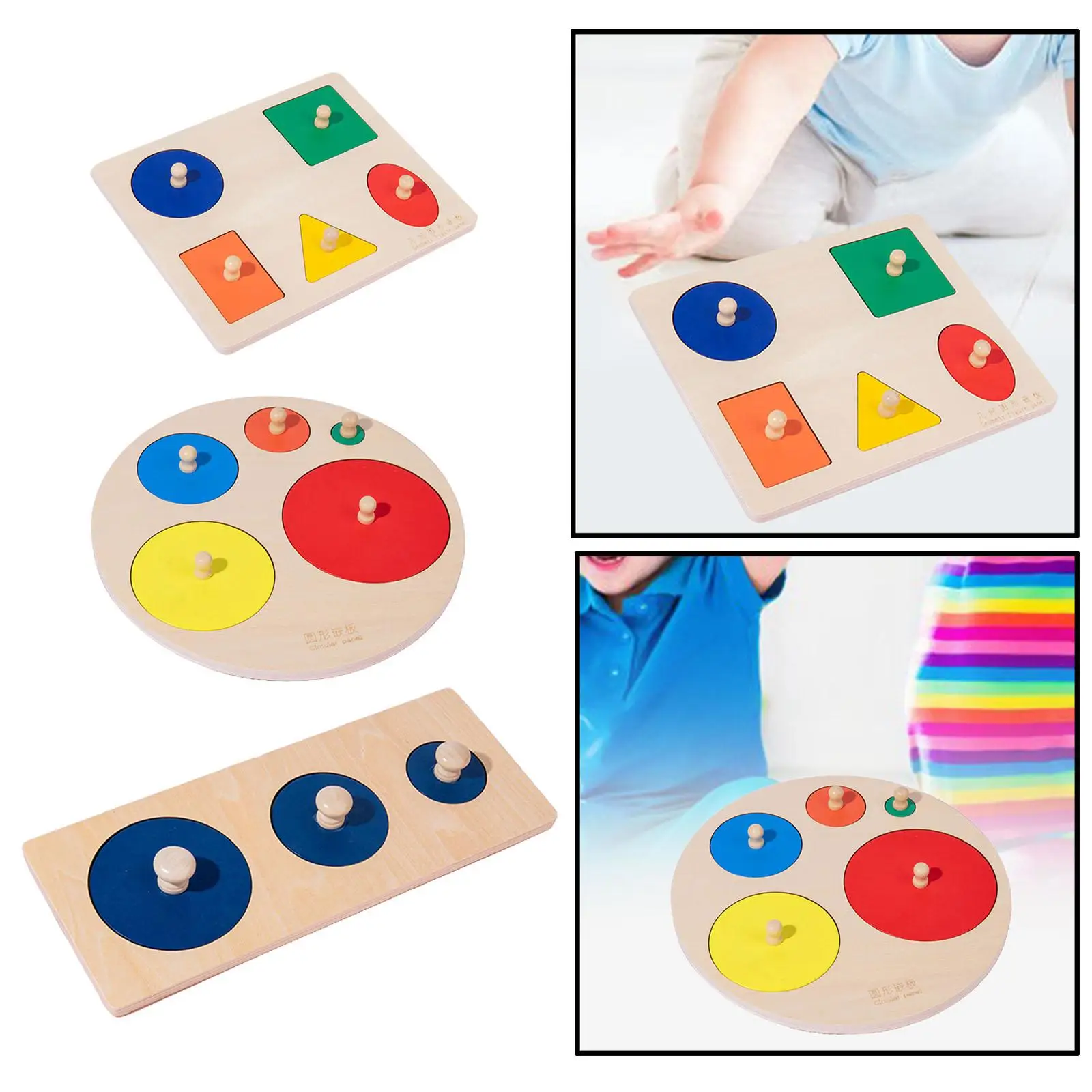 Wood Knob Puzzle Peg Board Sensory Toy Montessori Shape Puzzles Memory Games Early Learning Grasp Board for Game Teaching Indoor