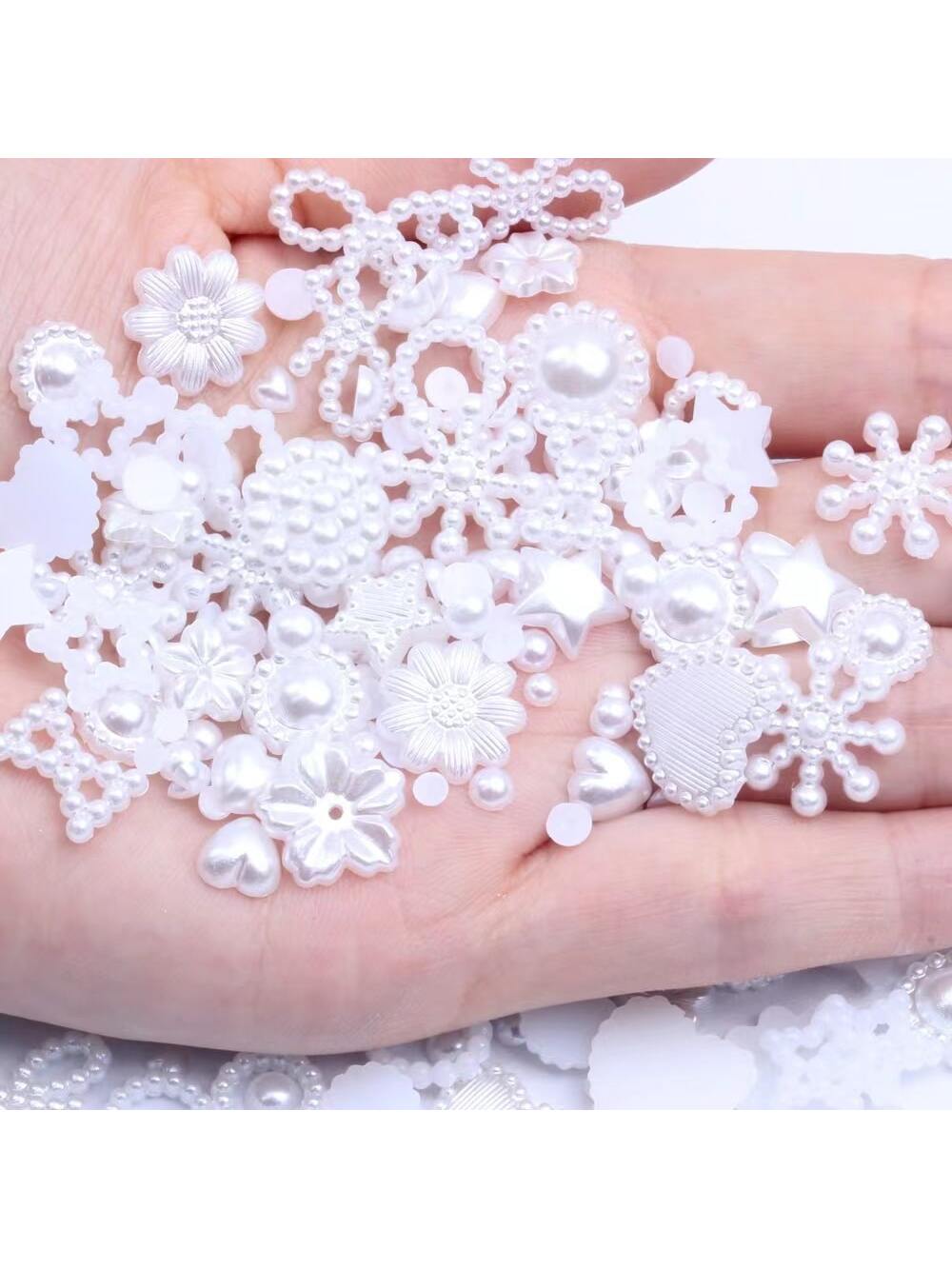 Best of 150-200Pcs Y2K 3D Pink White Pearls Nail Art Charms Multi Shapes Flower Star Bowknot Heart Pearls Flatback Acrylic Cute Pearls Reviews & Tips - Image 4