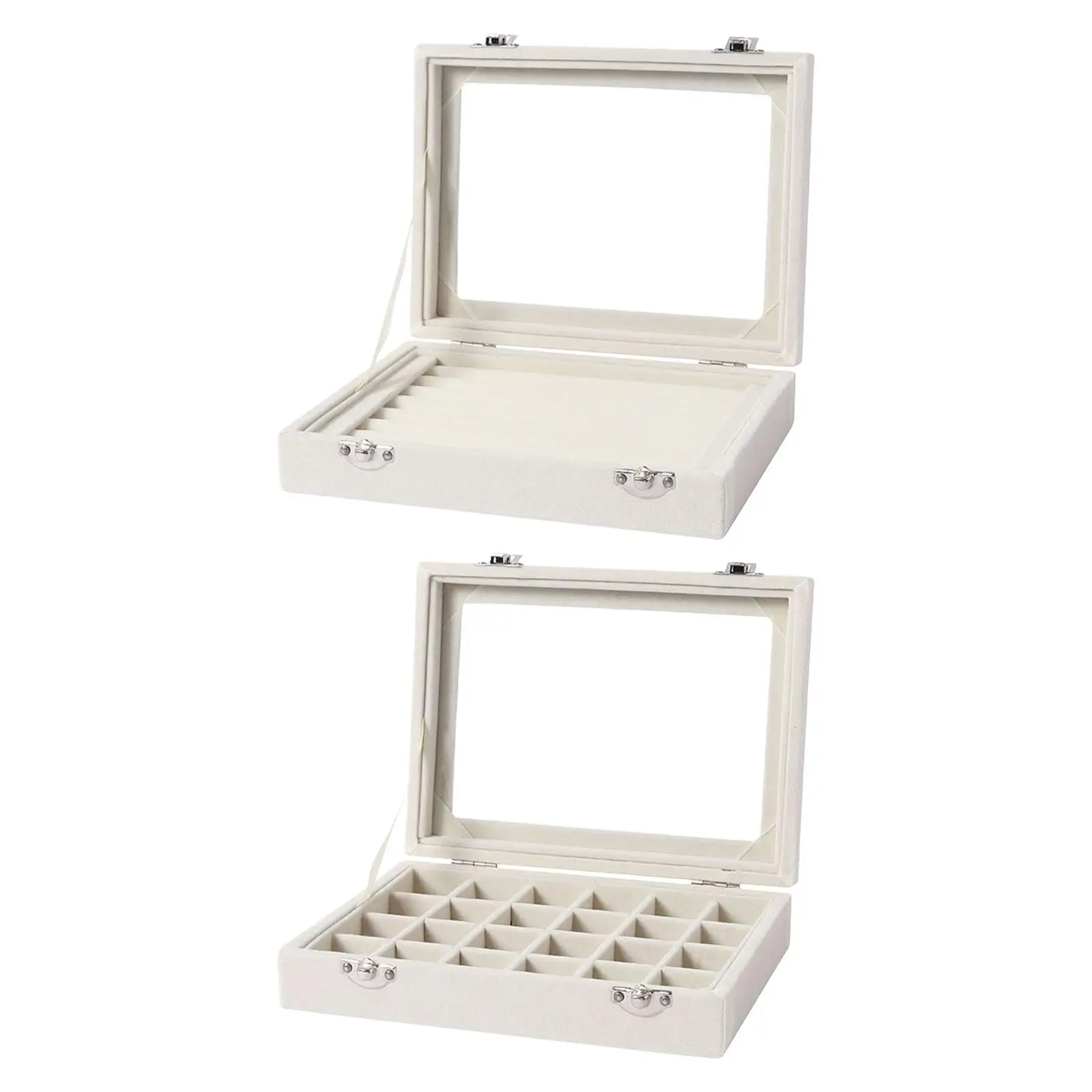 Jewelry Box Rings Earrings Organizer Tray with Glass Cover Stackable Jewelry Organizer Tray Jewelry Tray for Display Storage