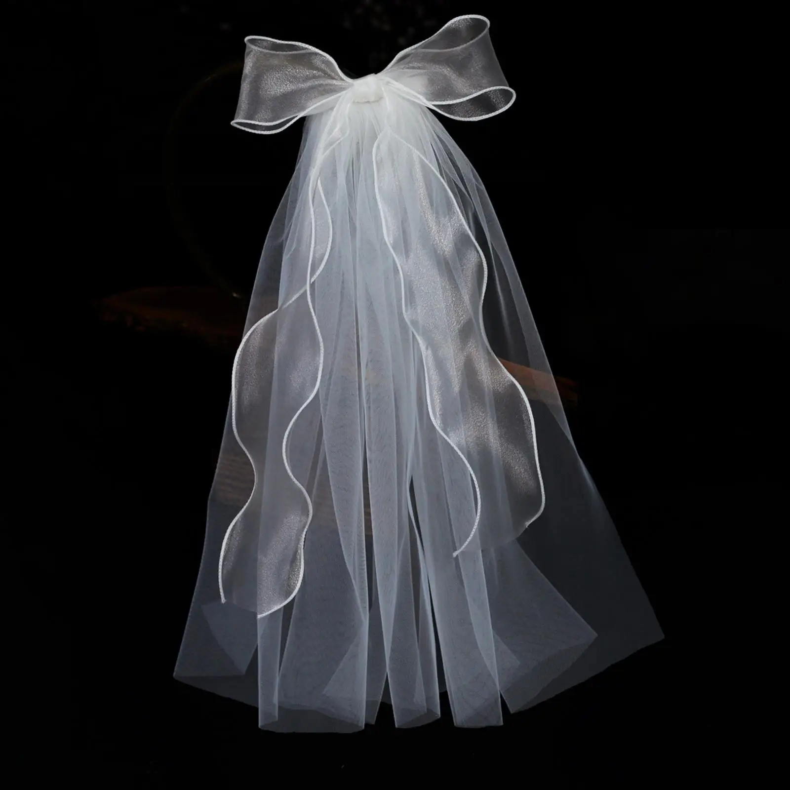 Women Bridal Short Tulle Veil Headpieces Bow Fancy Dress Simple for Wedding Party Decoration Engagement Chapel