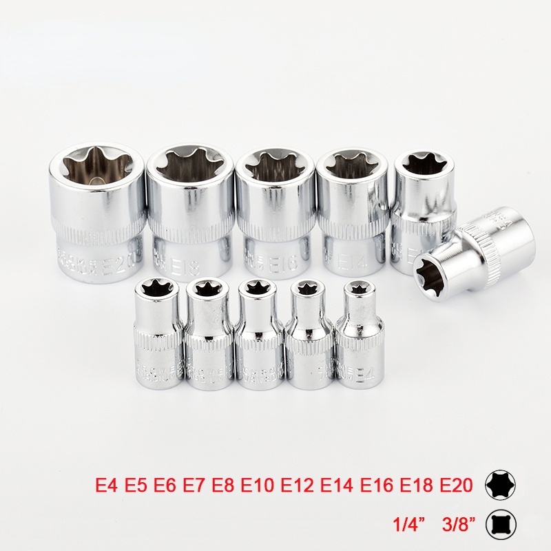 Nombre 10, 11Pcs 1/4 "3/8" Stern Buchse Set Femal E Typ Steckdosen Schlüssel Kopf E4 E5 E6 E7 E8 e10 E12 E14 E16 E18 E20 Auto Reparatur Zu