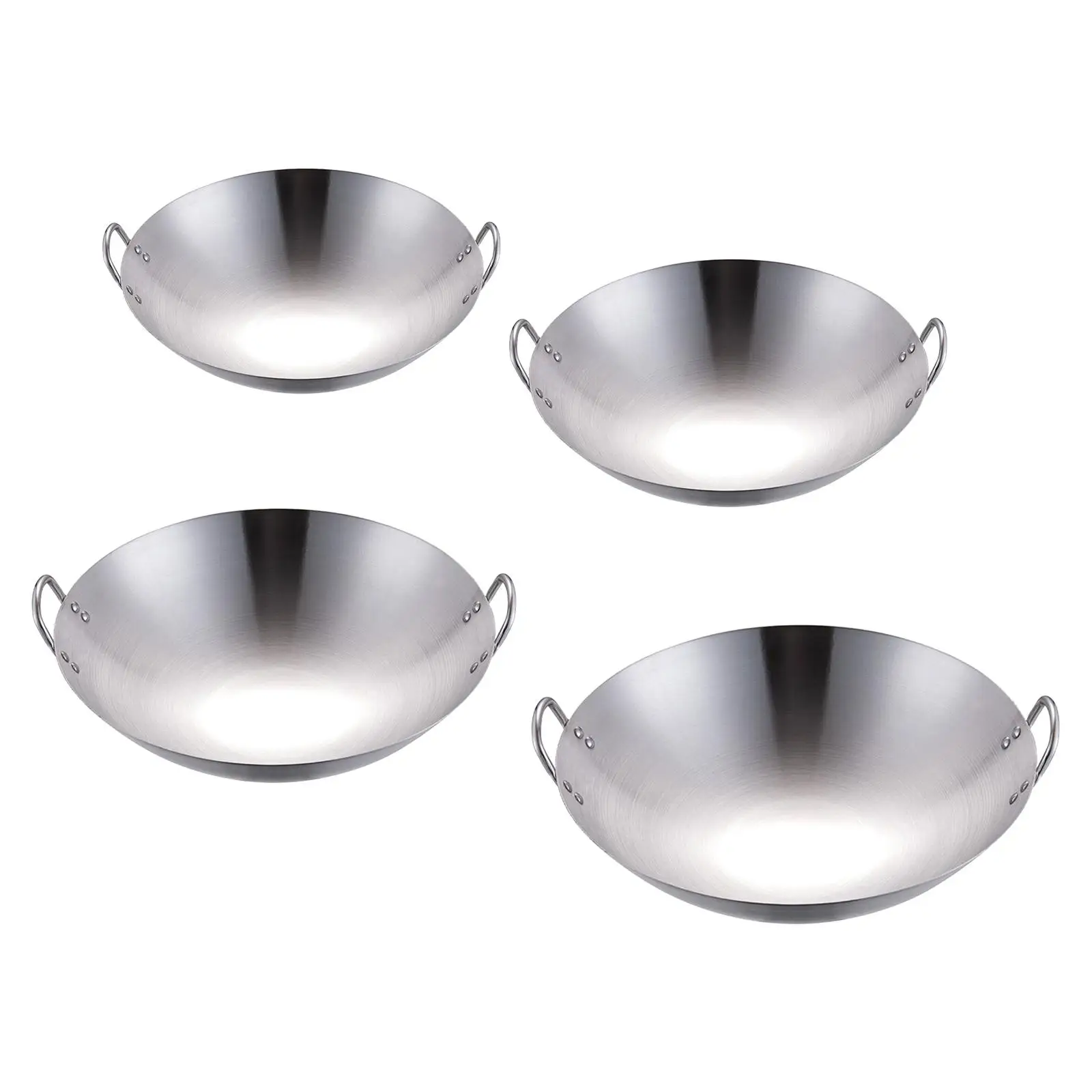 Steel Round Bottom Wok Dual Handle Frying Fry Pot for Cooking Eggs,Sausages, Fish