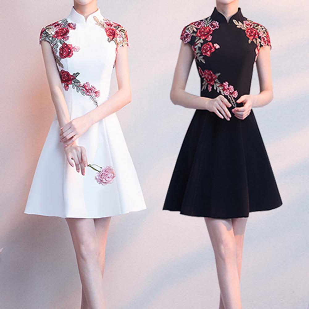 novas mulheres cheongsam vestido estilo chinês meia gola alta cintura acima do joelho comprimento temperamento vestido chinês para banquete