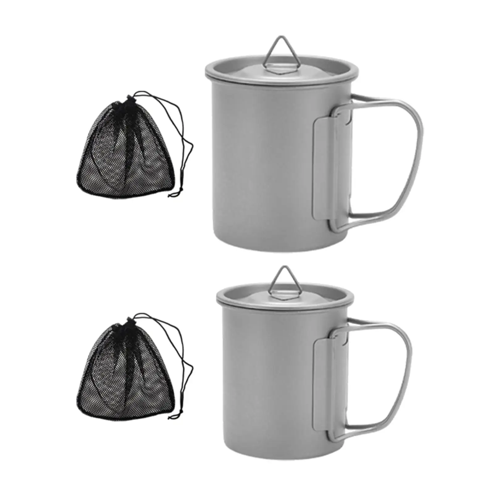 Titanium Mug Portable Camping Water Cup Mug Foldable Handle, Outdoor Ultralight Cup with Lid