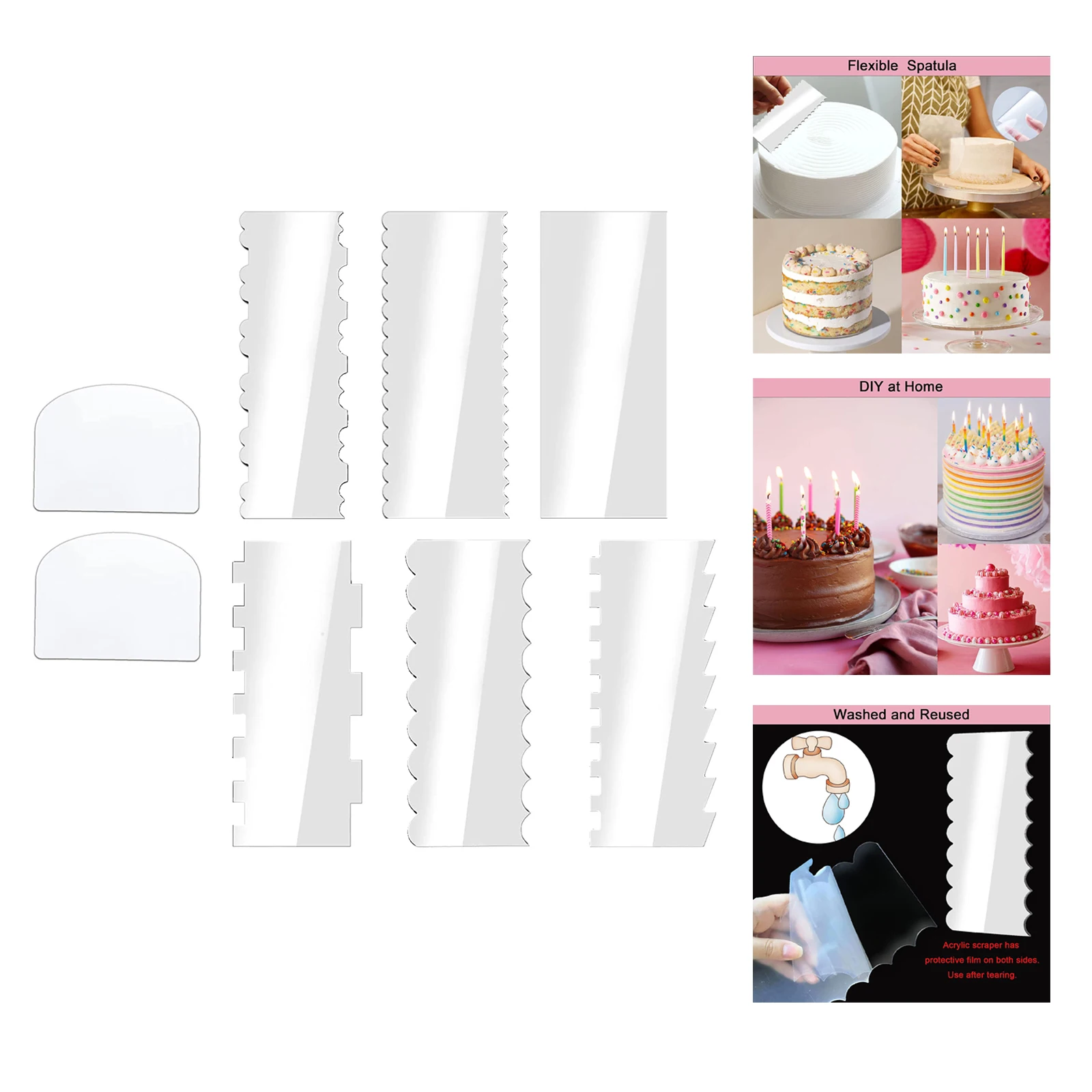 8Pcs Acrylic Cake Decorating Tools Handheld Portable Smooth Multipurpose Cake