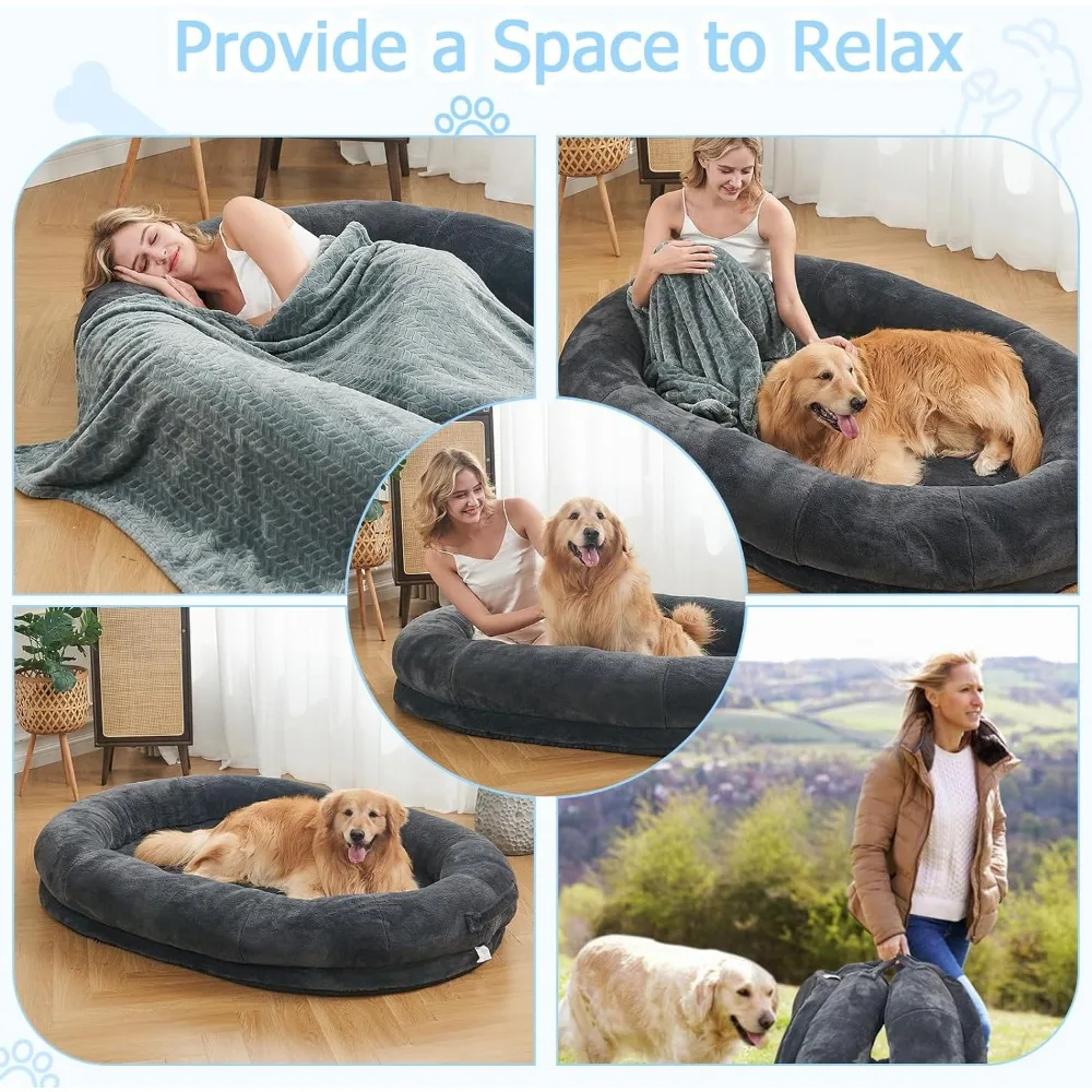 A ultra-soft and cozy human lying in a dog bed.
