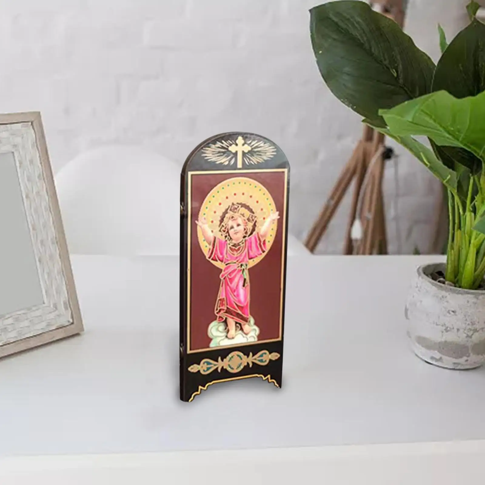 Mini Folding Screens Religious Figure Gift for Office Indoor Decoration
