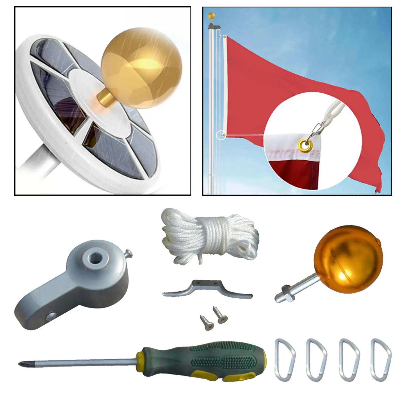 Premium Flagpole Hardware Screws Flagpole Accessories Repair Kit, Pulley Gold Ball,