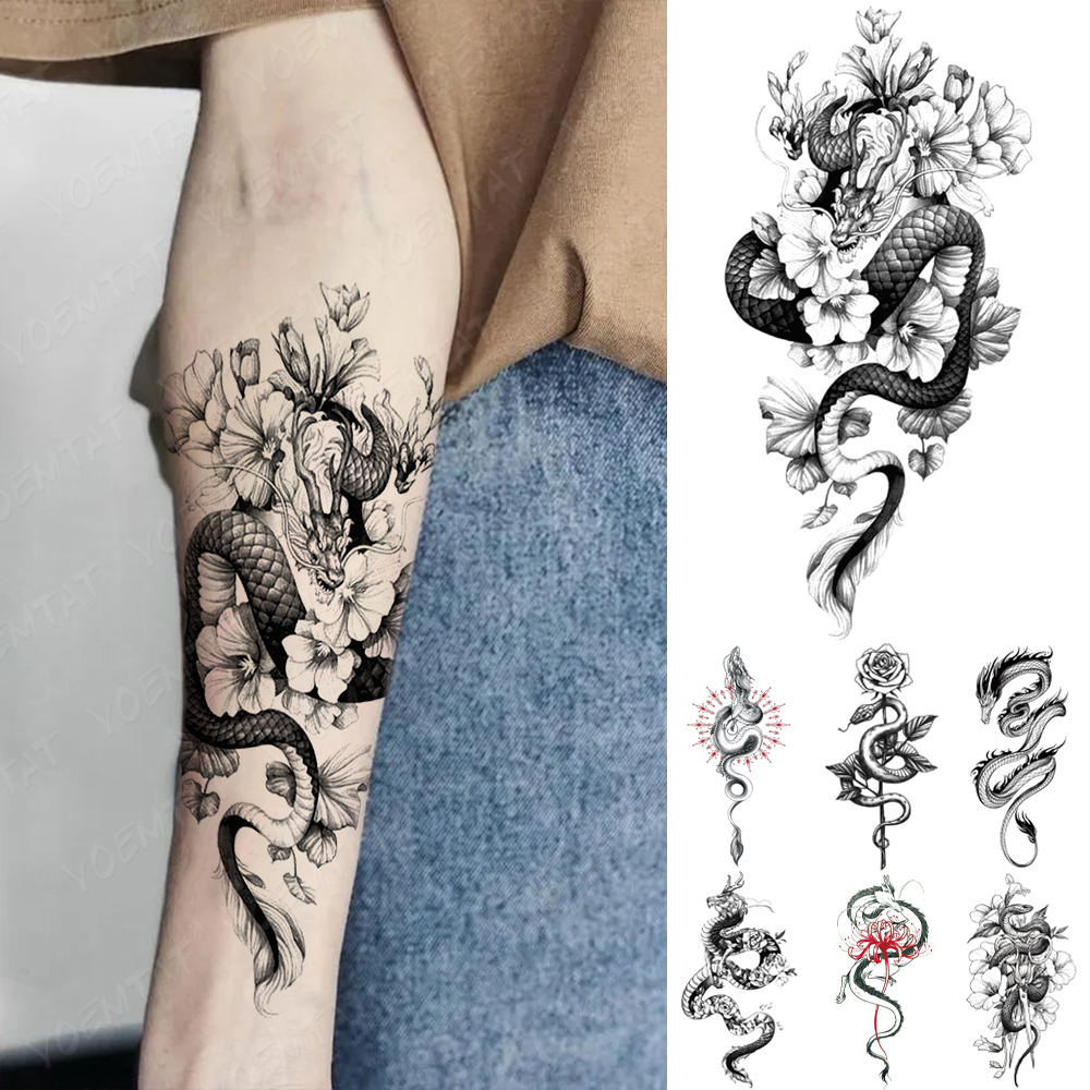 Best of Waterproof Temporary Tattoo Sticker Y2K Flying Dragon Snake Geisha Flower Flash Tatoo Women Men Arm Sleeve Body Art Fake Tattoos Reviews & Tips