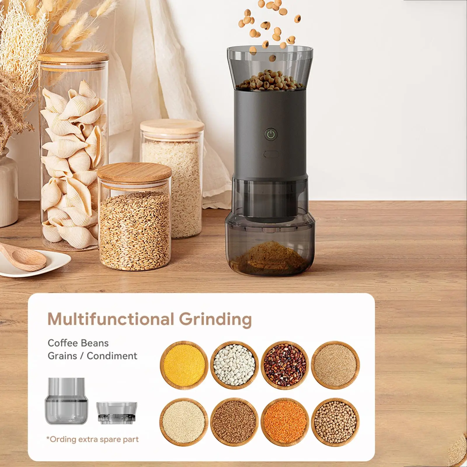 Small Coffee Bean Grinder Mini with Expanding Accessories Cereals Crusher Adjustable Coarseness Electric for Hotel
