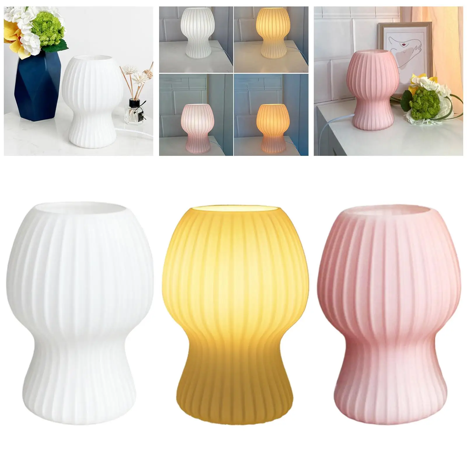 Striped Glass  Lamp Bedside Lamps Modern Night Light for NightStand Office Bedroom Household Decorative