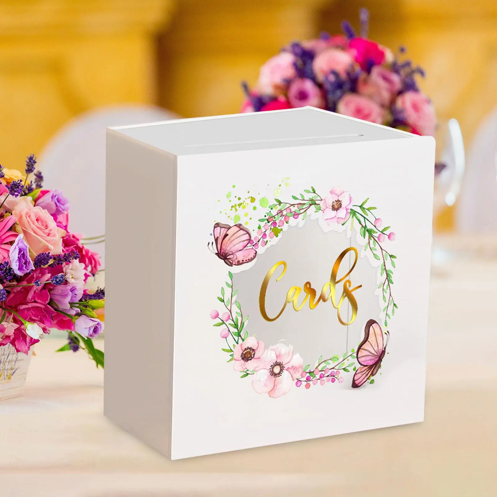 Wedding Acrylic Card Box with Slot Floral Print Durable Elegant Modern Exquisite Envelope Card Holder for Party Money Box
