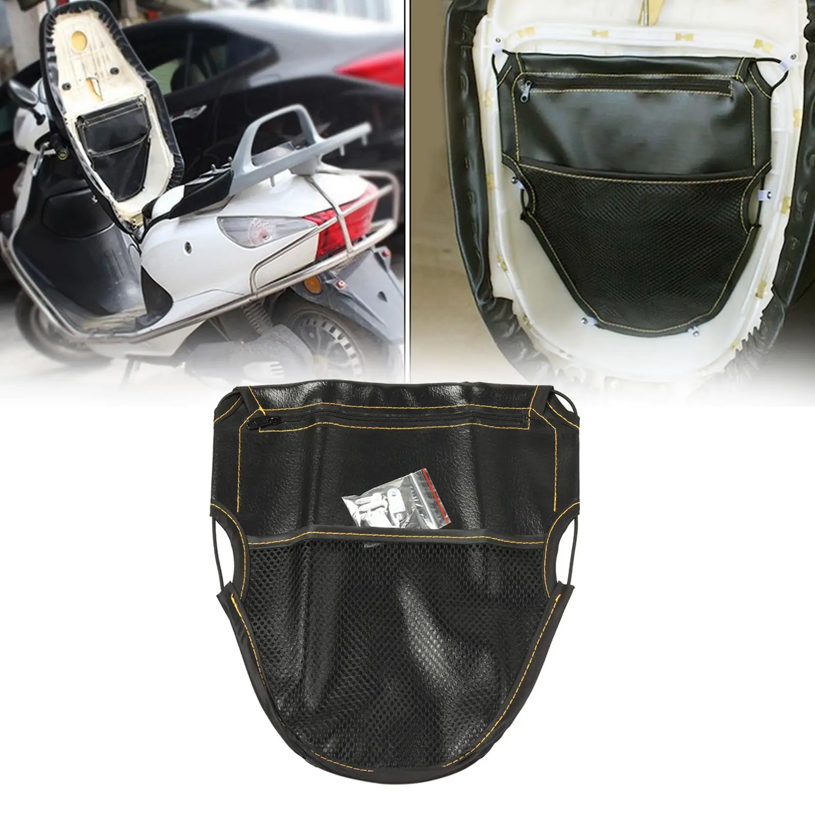 Black Leather Motorcycle Scooter Under Seat Storage Pouch Bag Lightweight