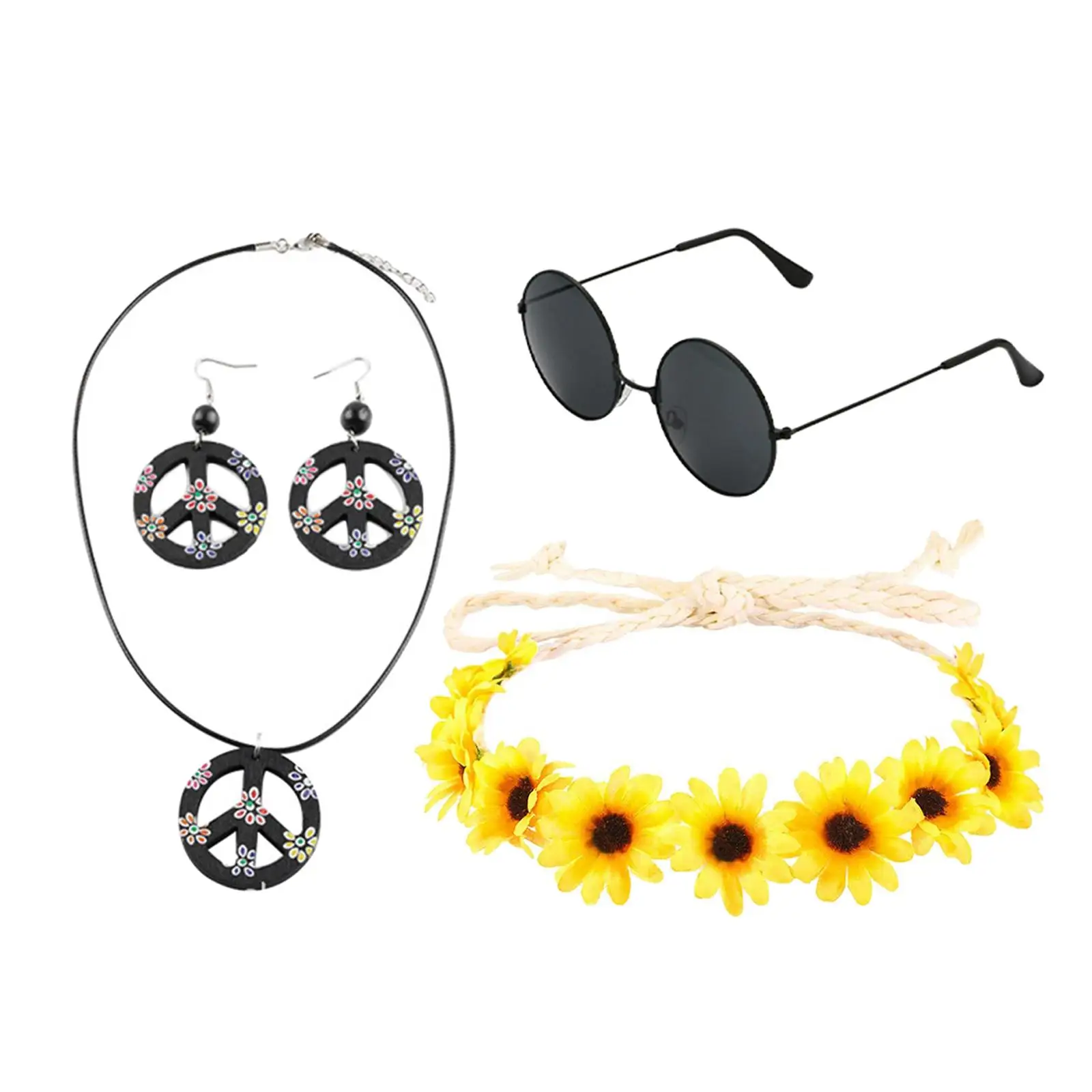 Hippie Costume Accessories Set Cosplay 60S 70S Dressing Outfits Women Men for Music Festivals Party Hippie Costume Halloween