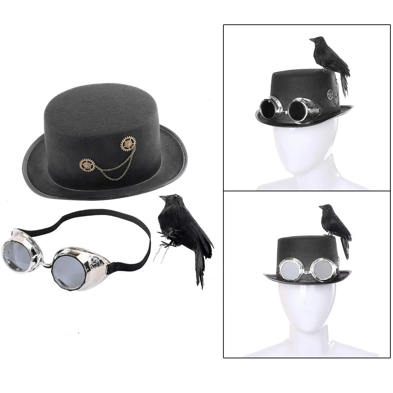 Steampunk Top Hat Halloween Costumes Vintage Gothic Steampunk Hat with Goggles Crow Steampunk Accessories Gentleman`s Costume