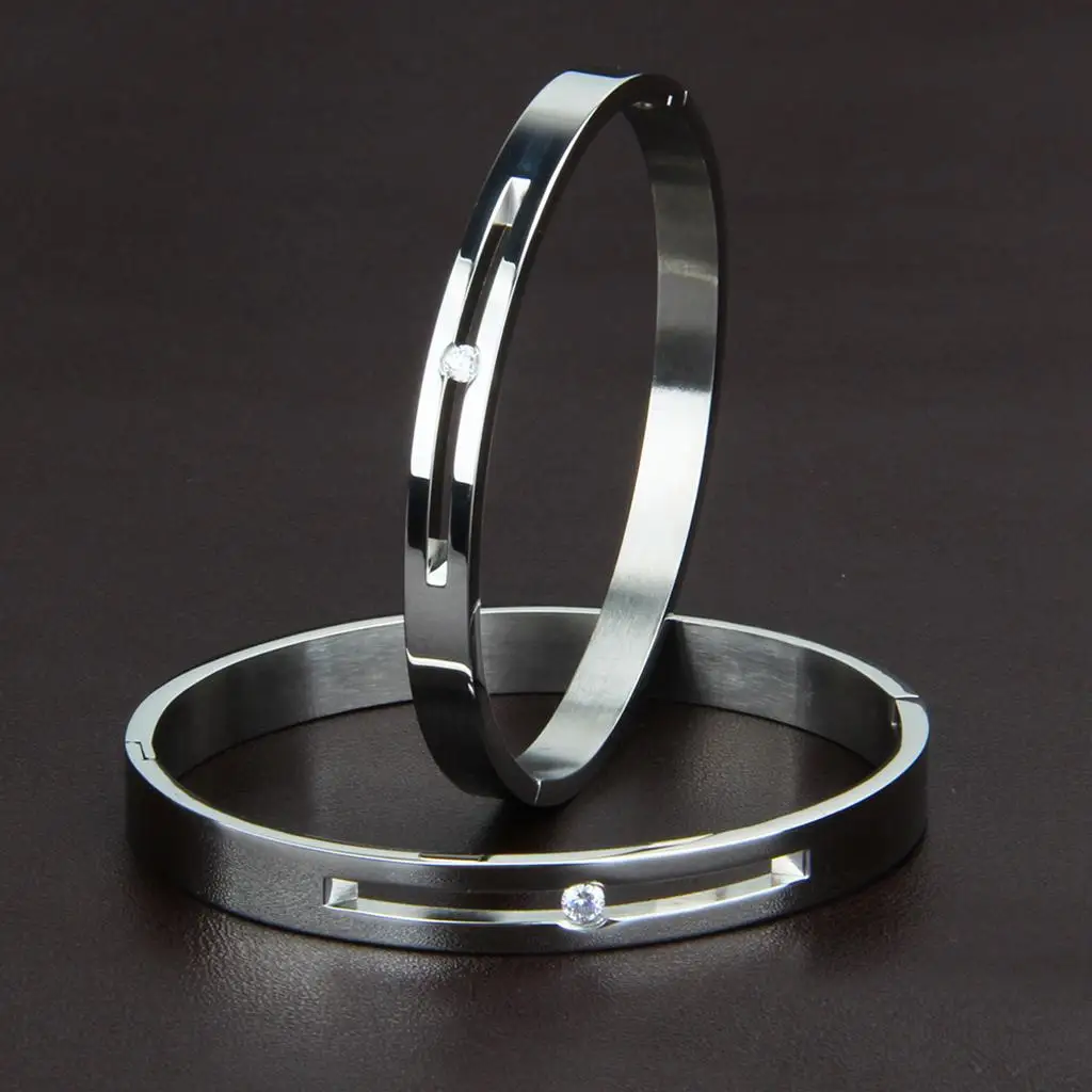 Stainless Steel Couples Bangle 3A Cubic Zirconia `Bracelet