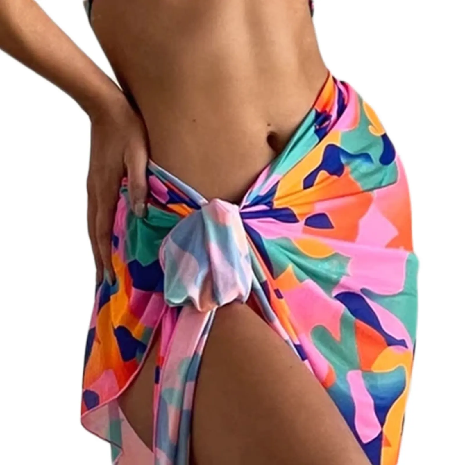 bathing suit wrap cover up Female Chiffon Swimwear Pareo Scarf Beach Cover Up Mini Skirt Floral Print High Waist Lacing Bathing Skirt Beach Dress for Women cover up beachwear