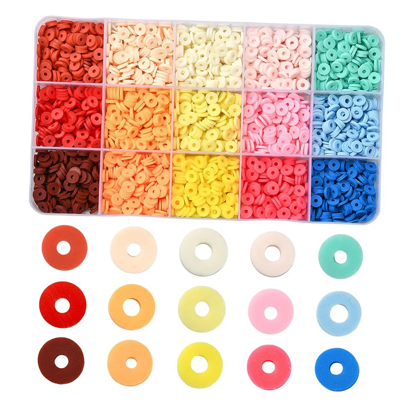 2250Pcs Clay Beads 15 Colors Polymer Clay Disc Beads Flat Round 6mm for Jewelry Making Kit Earring Bracelet Craft Spacer Beads