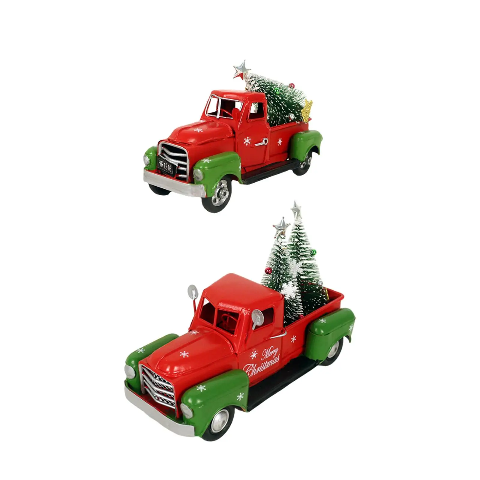 Christmas Red Truck with Christmas Tree Farmhouse Statue Metal Car Model for Winter Decoration Outdoor Indoor Table Christmas