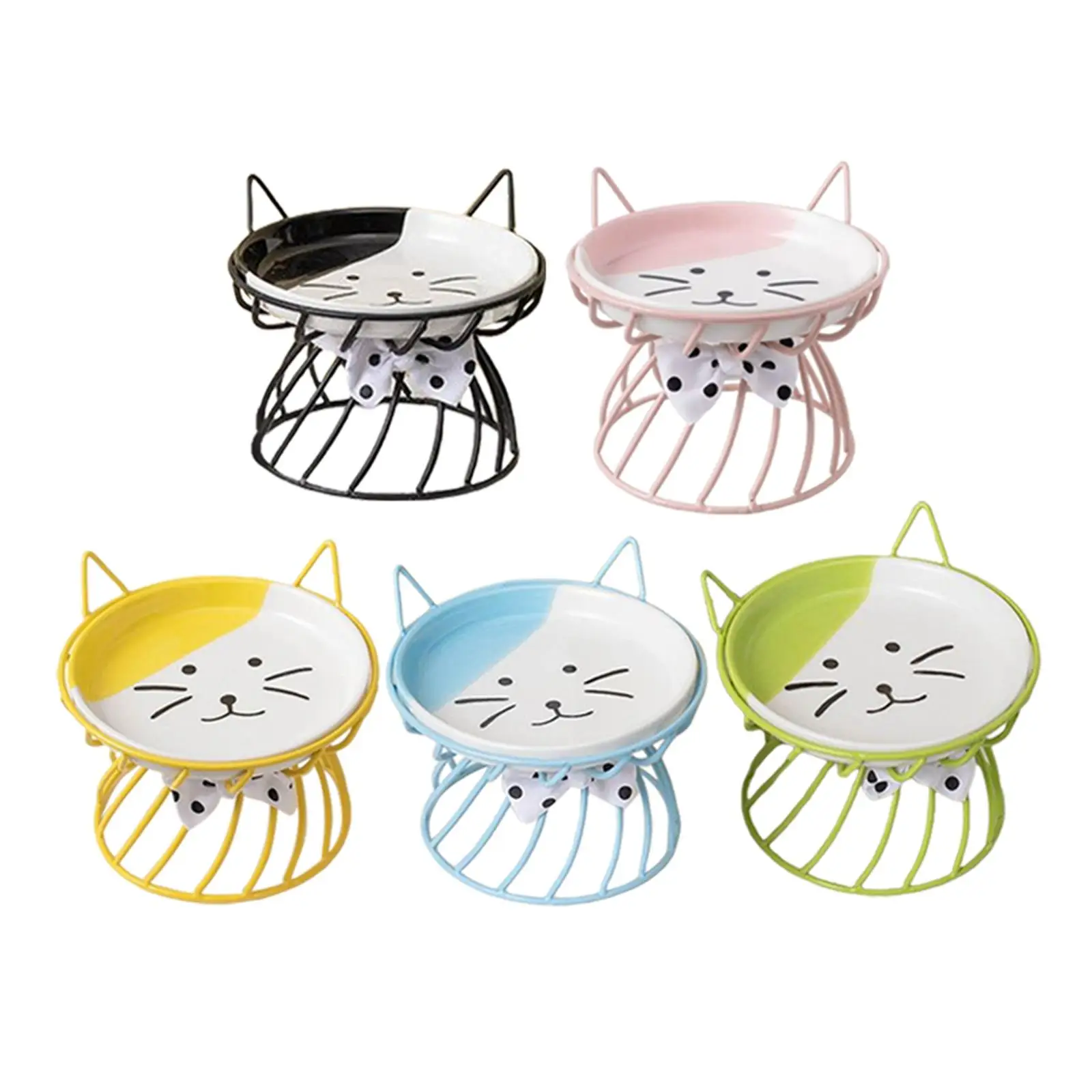 Elevated Cat Ceramic Bowls, Kitten Puppy Raised Food Feeding Dishes, Water Stand Feeder for Cats and Small Dogs