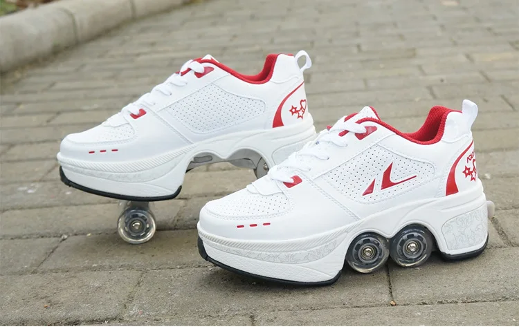 Four-Wheel Dual-Use Skating Shoes Double-Row Roller Men's Casual Sneakers Women's Men's Sport Walking Running Shoes