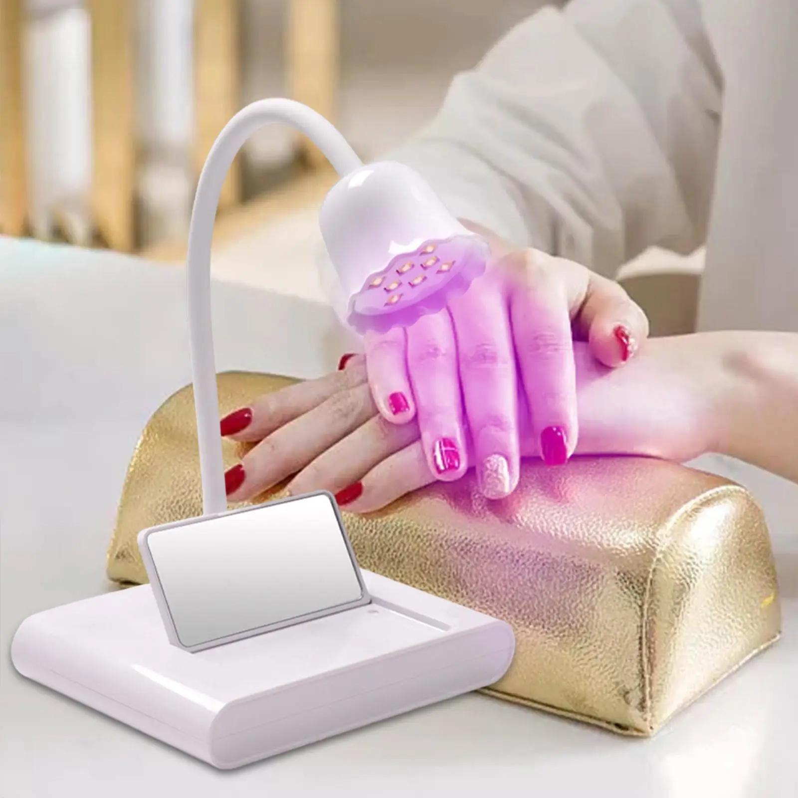 LED Nail Lamp with Mirror with 8Pcs LED Nail Art Tools 20W Portable Professional Rechargeable Nail Dryer Machine for Fingernail