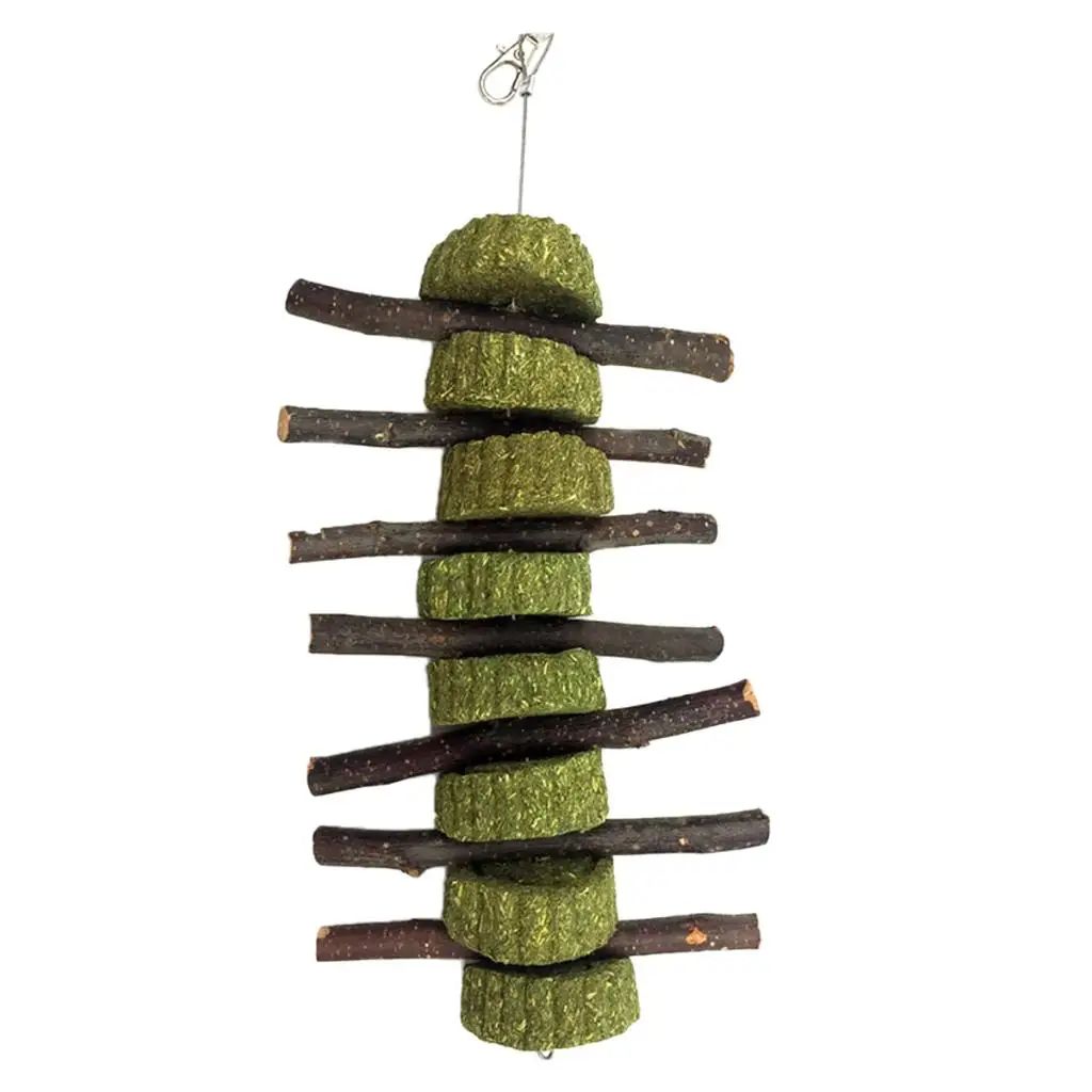 Wood Molar Sticks W/Grass Cake Pet  Chewing Toy
