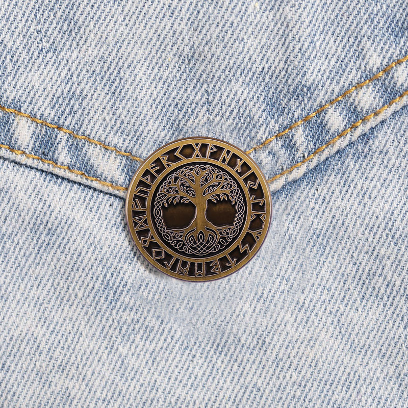 Weltbaum des Lebens Emaille Pin Yggdrasil Nordischer Wikinger Runen Kreis Abzeichen Rucksack Dekoration Schmuck – Detail 2