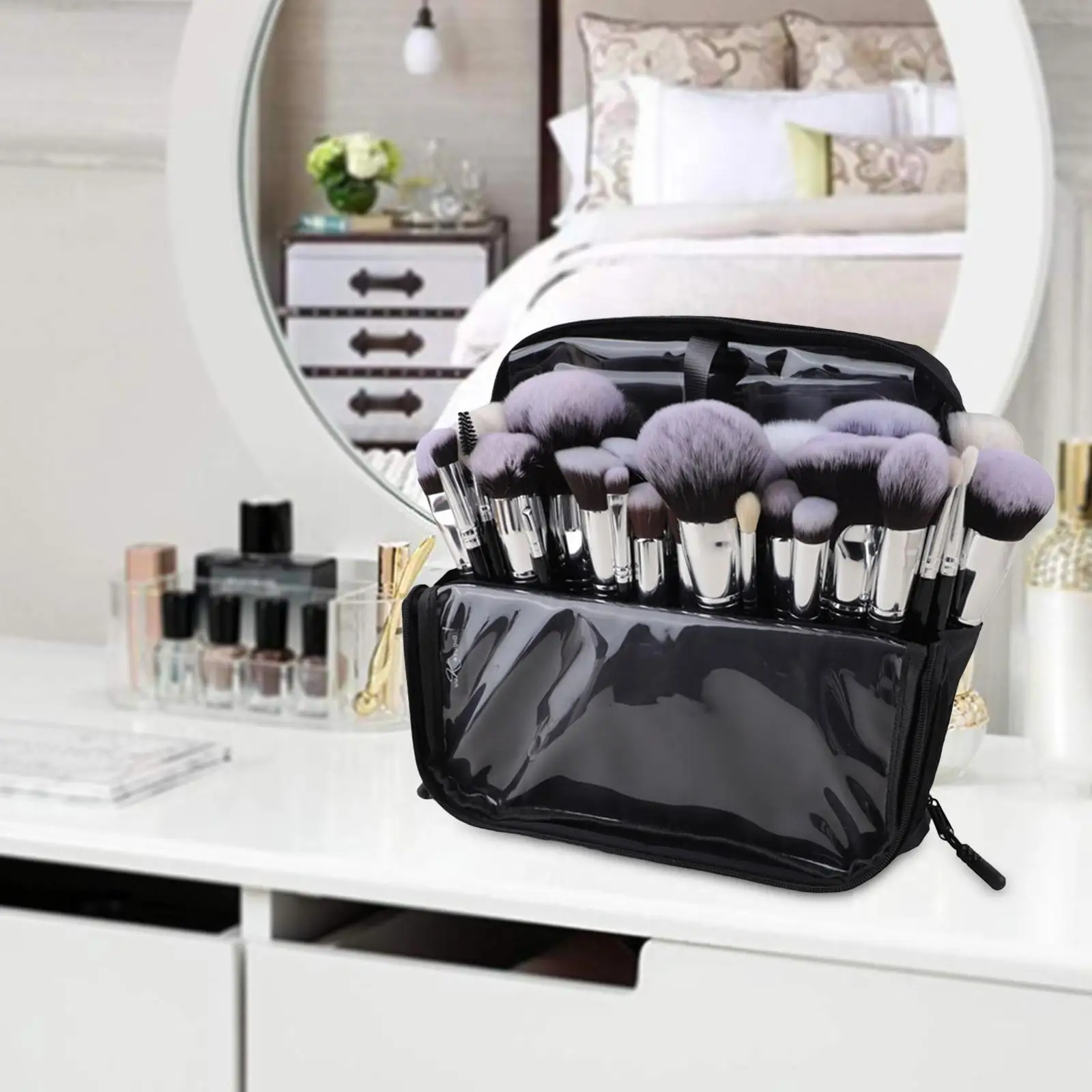 Makeup Brush Case Foldable Can Hold 100 Brushes Stand up Zipper Design Cosmetic Bag Pouch for Eyeshadow Brush Makeup Artists