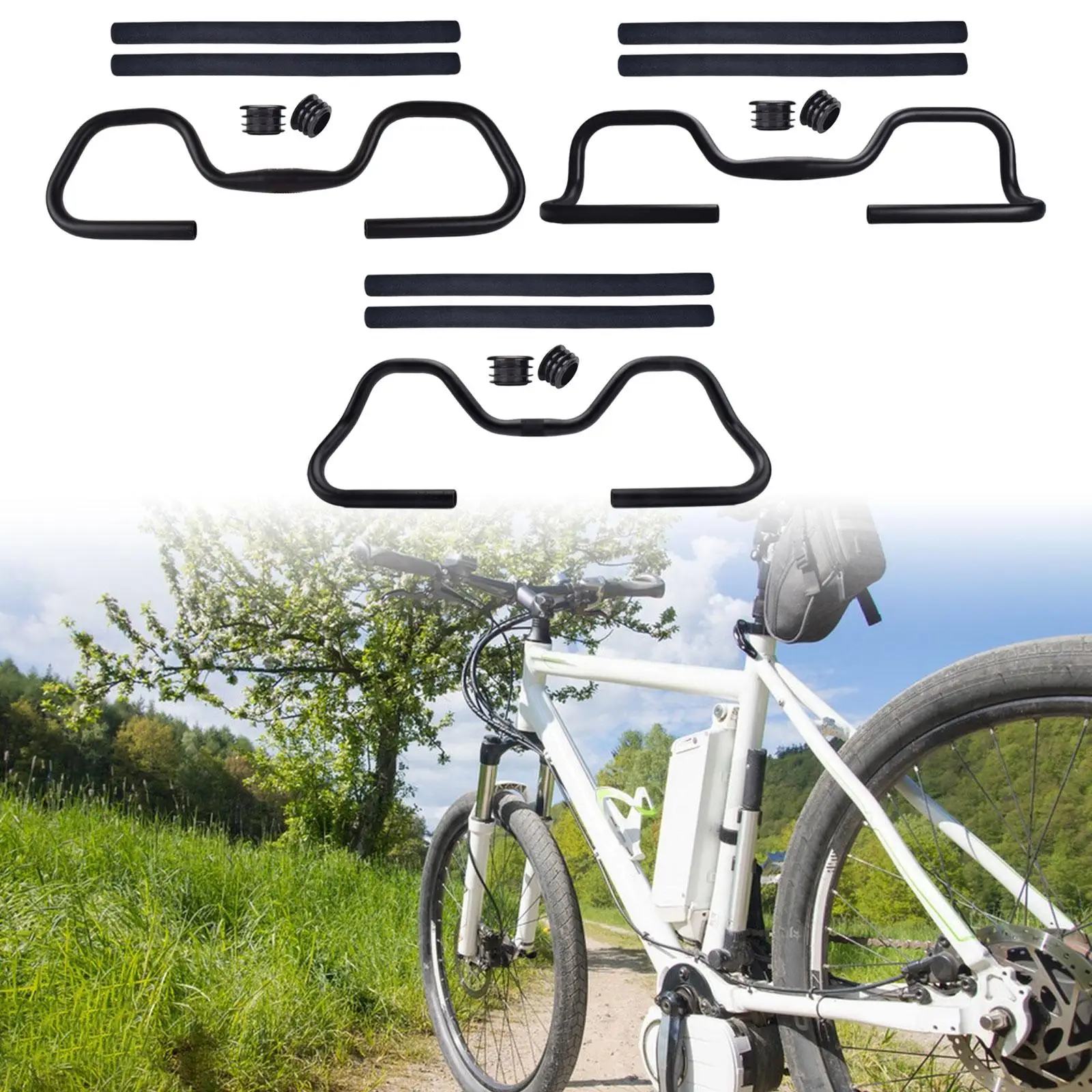 Mountain Bike Butterfly Handlebars Trekking Bicycle Butterfly Handlebar with Sponge Grips Bike Riser Bar for Mountain Bikes