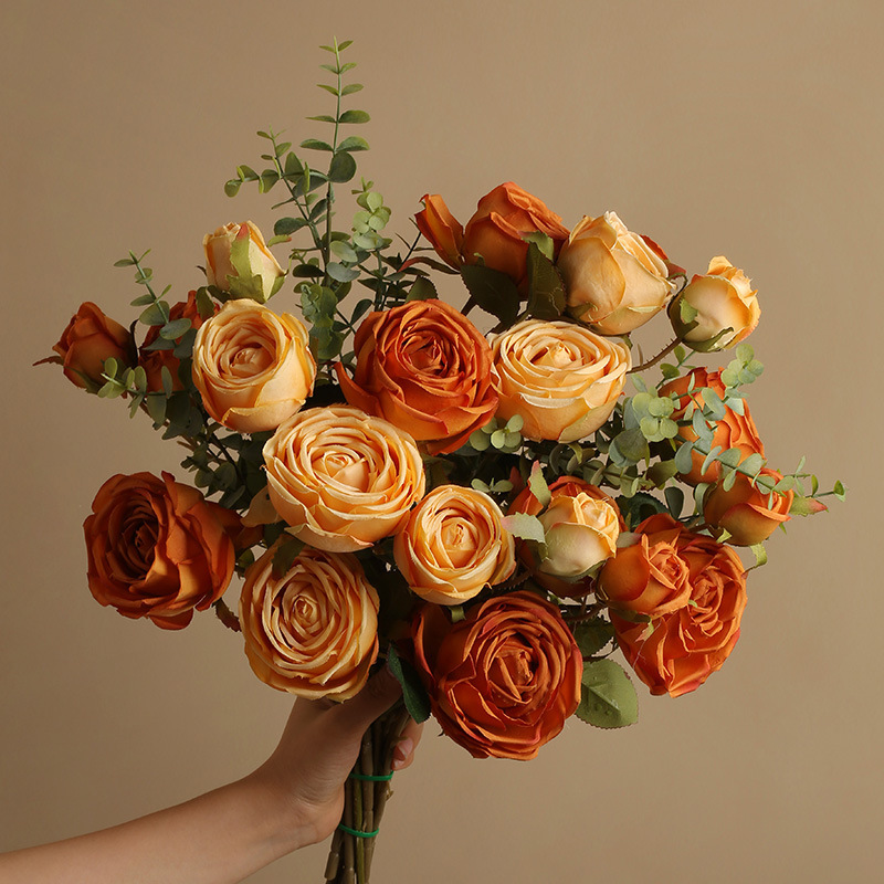 Künstliche Pfingstrosen mit 7 Köpfen, Hochzeitsblumen-Arrangement, blaue rote weiße Pfingstrosen aus Seide, Tischdekoration für Zuhause und Büro – Detail 2