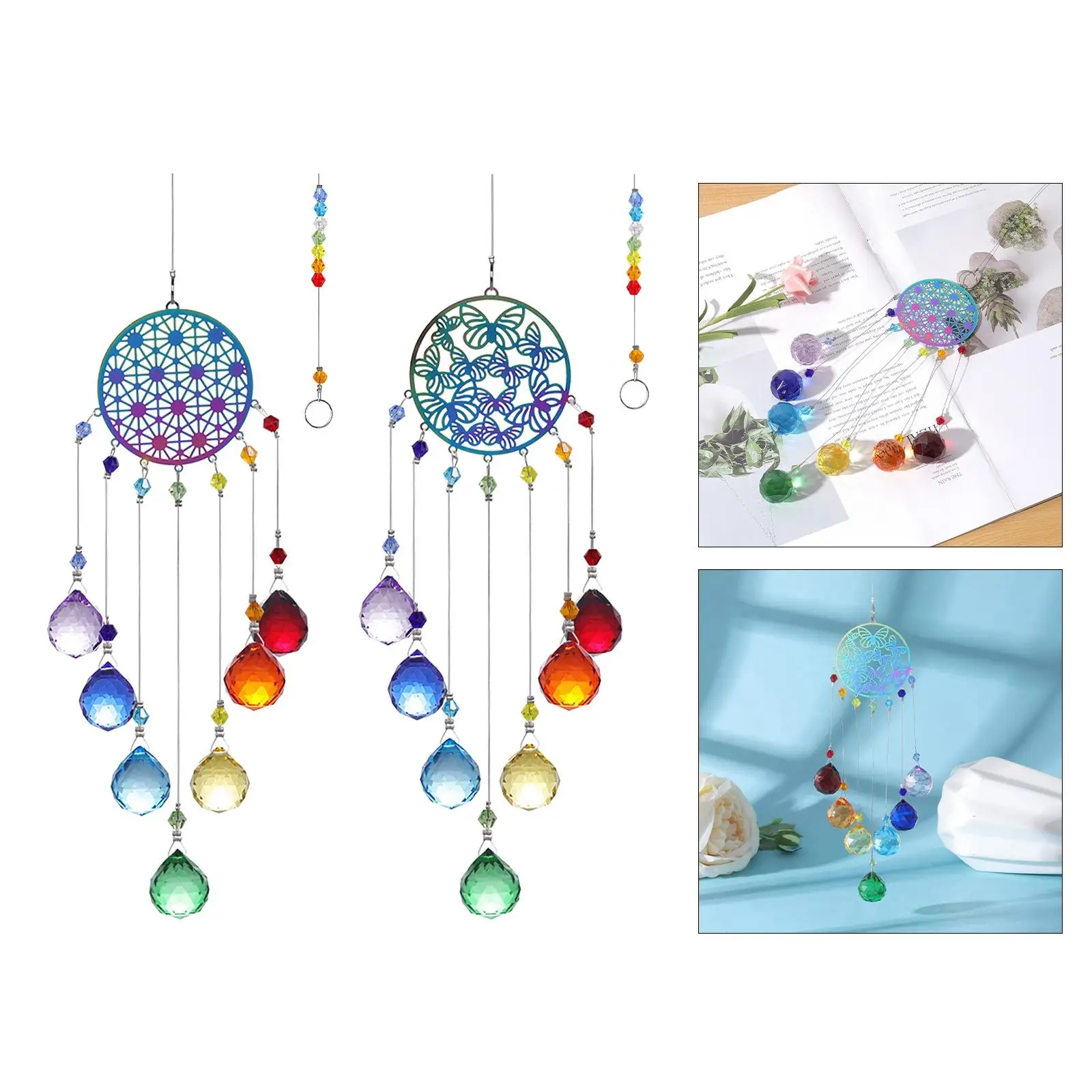 Hanging Crystal Wind Chime Prism Beautiful Pendants Colorful Wind Bell for Car Charm Wedding Wall Garden Decor Gift