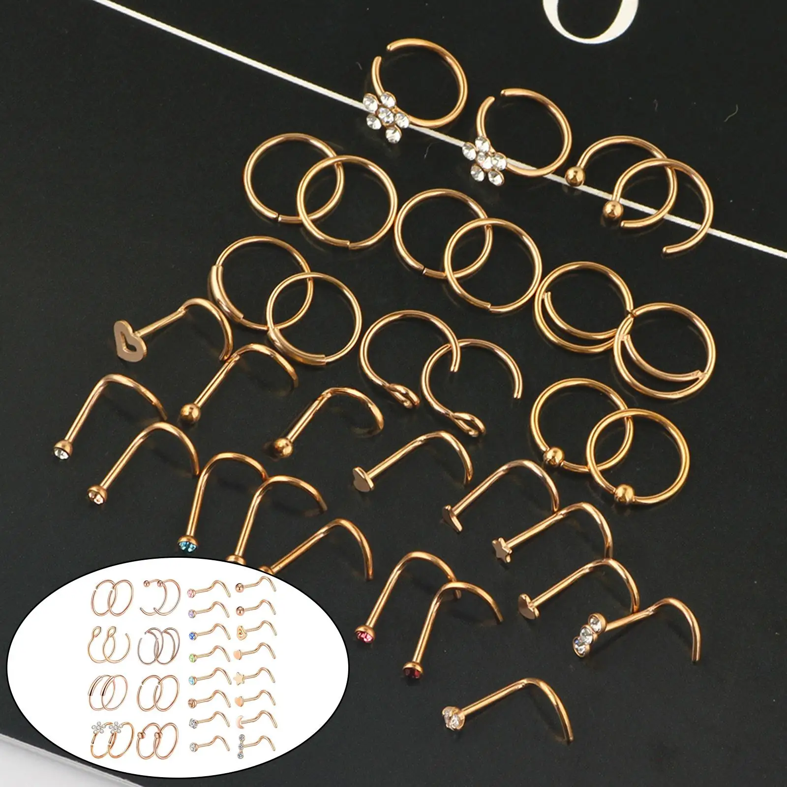 32 Pieces Stainless  Shaped Nose Stud Earring Set with Nose  for Hoop  for Men Women