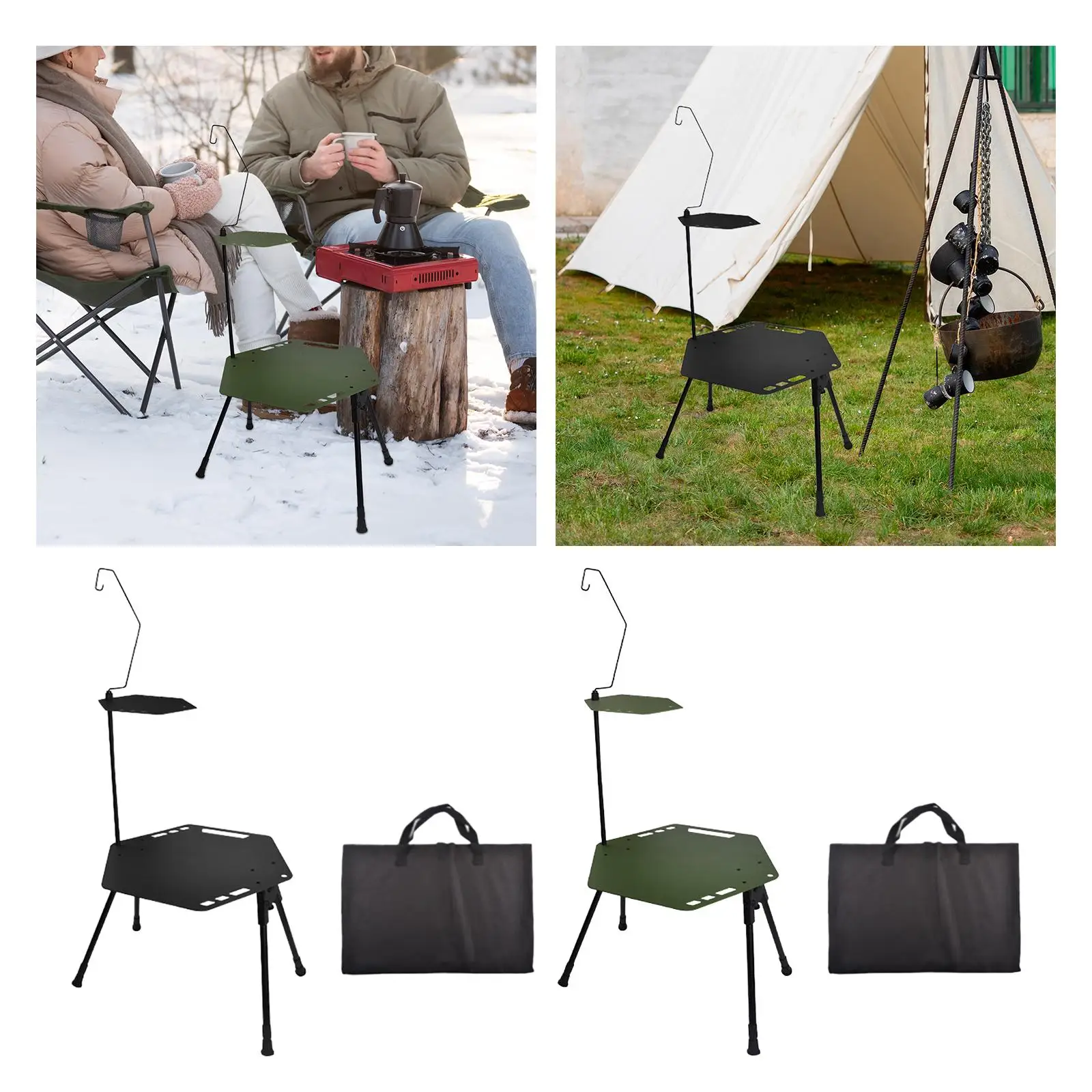 Camping Table Wear Resistant Adjustable Table with Light Stand Foldable Desk for Outdoor Activities BBQ Fishing Patio Travel