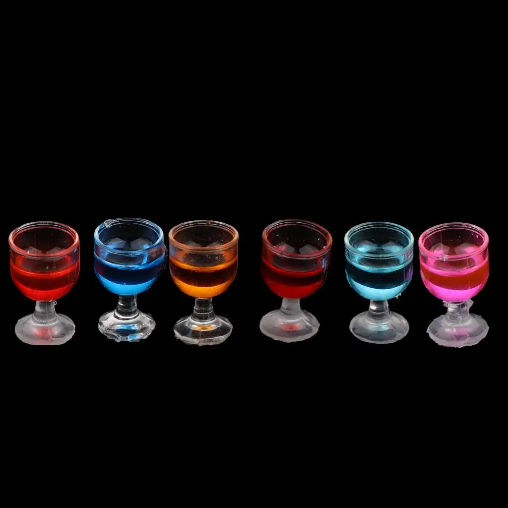 6 Pieces Miniature Round Cocktail Glass Set Dollhouse Kitchen Accessories