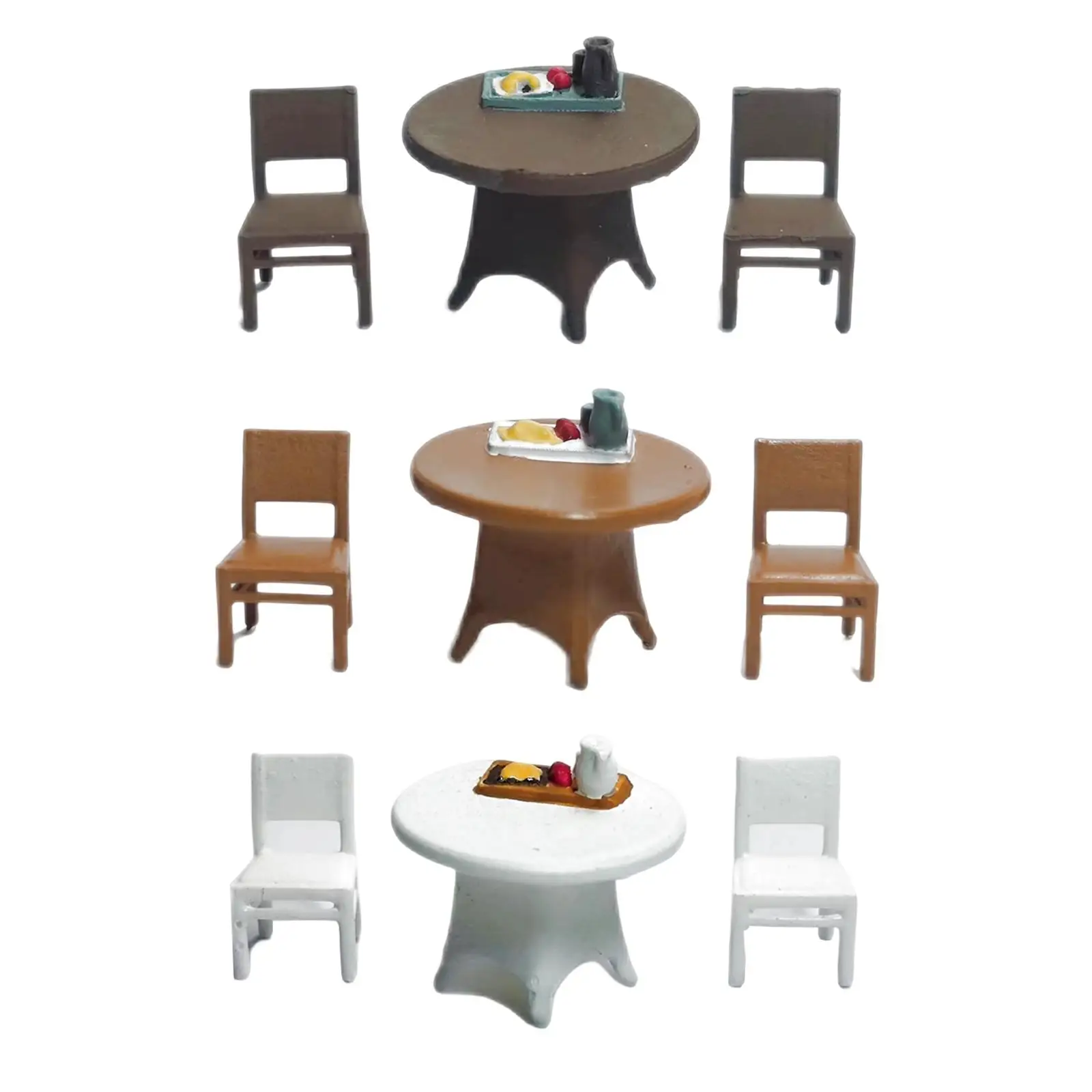 3 Pieces 1/64 Desk Chair Set Desktop Ornament Sand Table Layout Decoration Trains Architectural Miniature Resin Crafts Decor