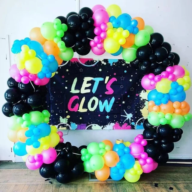 1 Set Neon Birthday Balloons Arch UV Glowing Blacklight Latex Globos Neon  Balloons Garland for Birthday Party Decor Supplies
