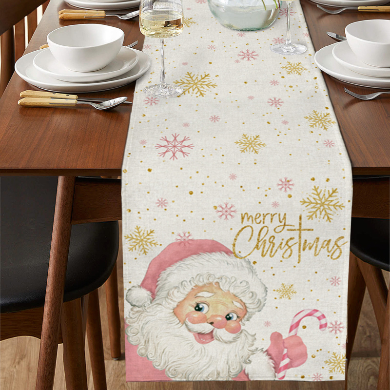 Description Picture 5 of itemMerry Christmas Pink Old Man Snowflake Candy Wedding Decoration Table Table Runner Kitchen Coffee Table Table Runner Home Decor