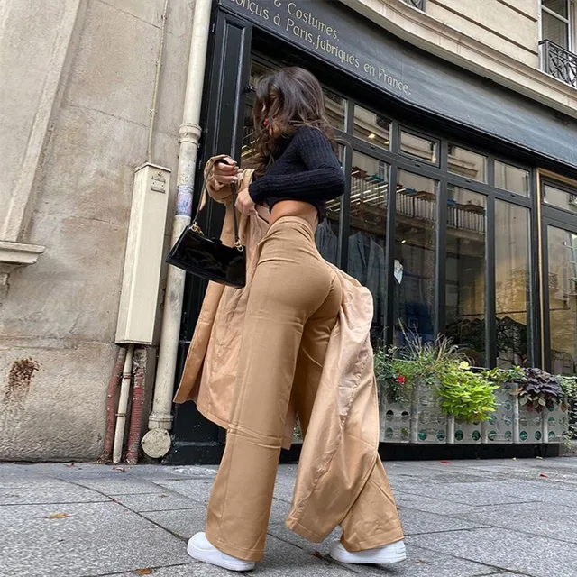 Ardm-Pantalones de cintura alta para mujer, pantalón informal, color  blanco, marrón, estilo coreano, 2023 - AliExpress
