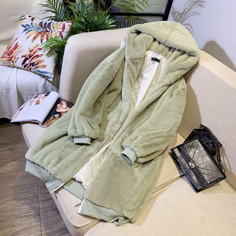 Winter Fashion Runaway Luxury Brand Long Faux Fur Coat Women Jacket Zip Hooded Thick Warm Fake Rabbit Fur Plush Overcoats
